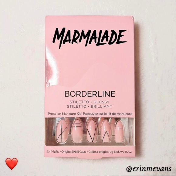 Marmalade Borderline Stiletto Glossy Pink Press On Nail Kit New Clearance - Picture 1 of 3